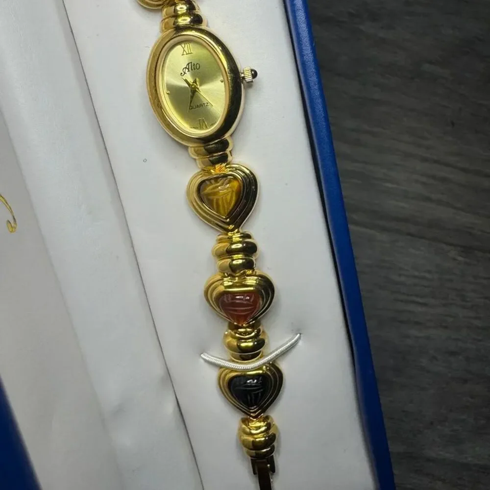 Vintage Gold Alto Multi-Gemstone Heart Watch – new battery